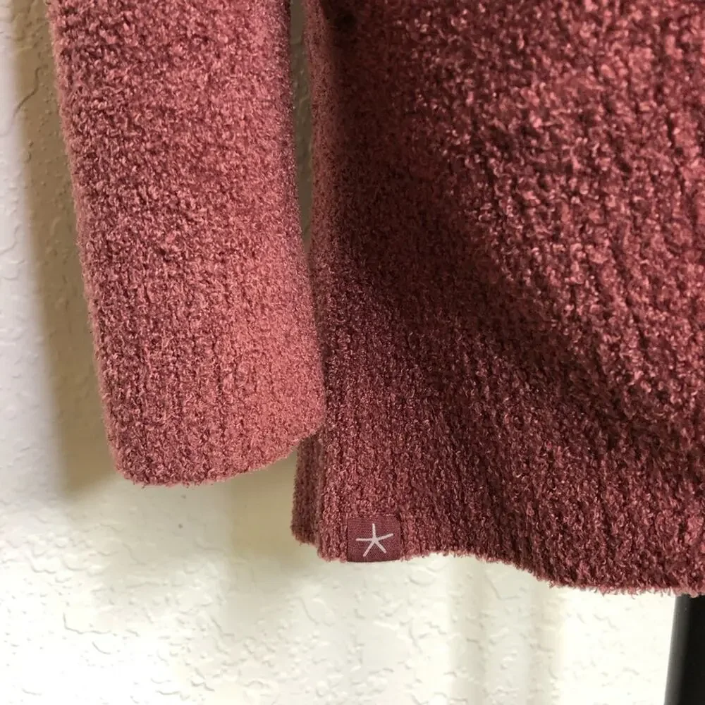 Barefoot Dreams CozyChic Lite maroon rust open front cardigan size Small